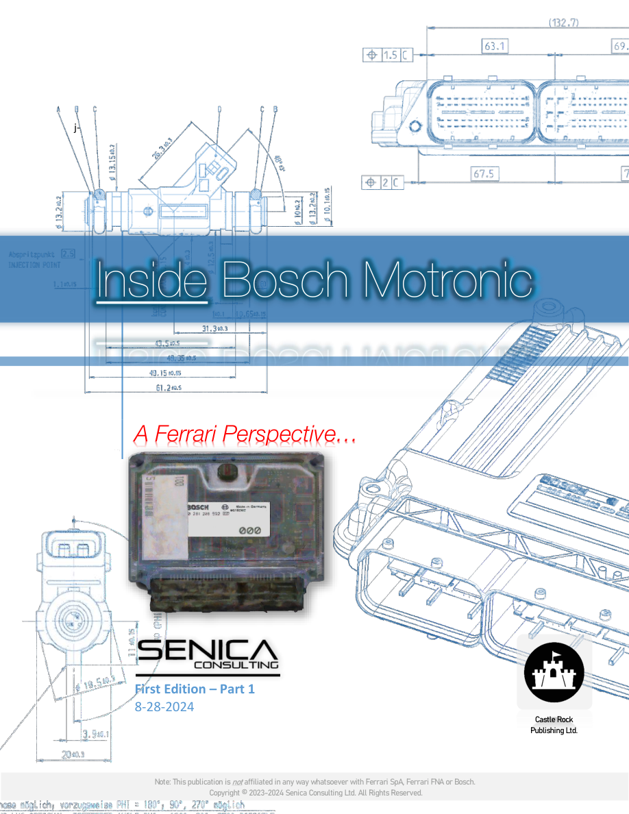 The original cover of Inside Bosch Motronic: A Ferrari Perspective by Senica Consulting
